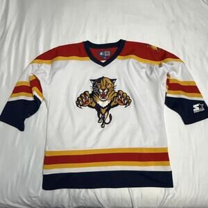 Vintage Florida Panthers Jersey Mens L-XL White Red NHL Hockey Starter 90s